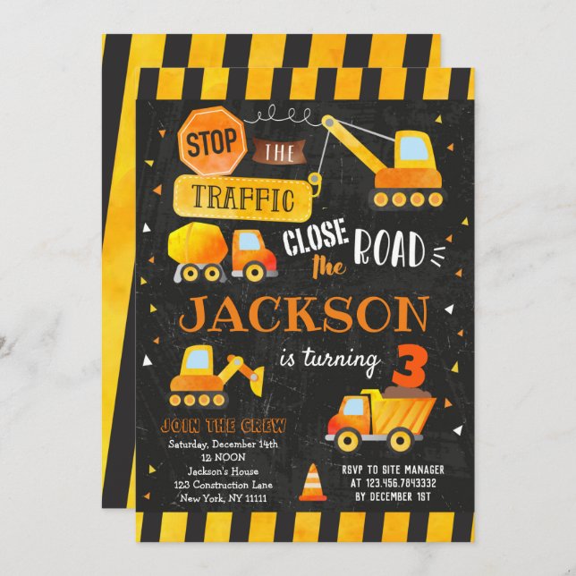 Construction Birthday Invitations (Front/Back)