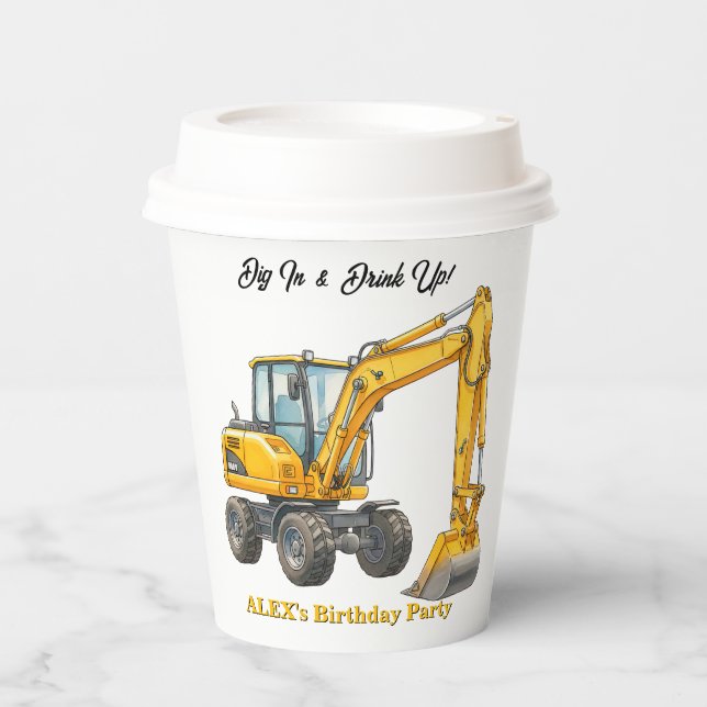 Construction Birthday Paper Cups Dig In & Drink Up (Front)
