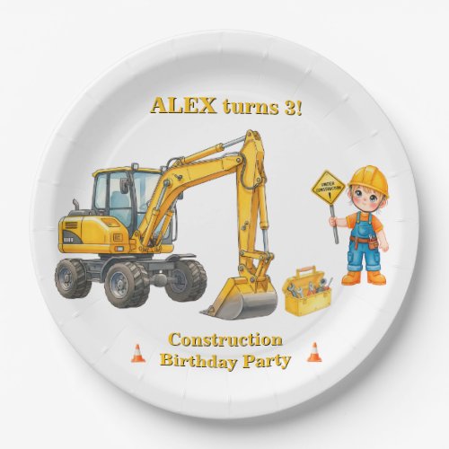 Construction Birthday Paper Plates Editable