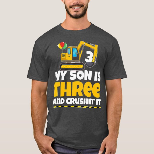 Construction Birthday Party 3 Year Old Boy Son T-Shirt (Front)