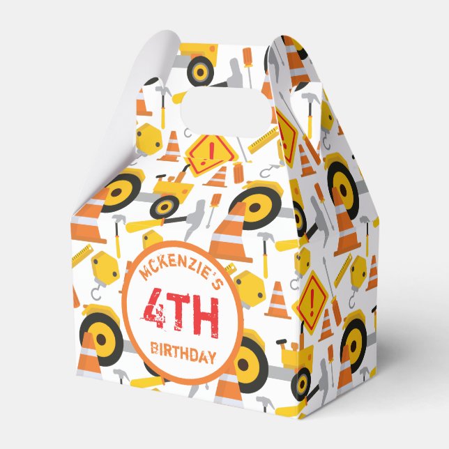 Construction Birthday Party Age White Favor Box (Front Side)