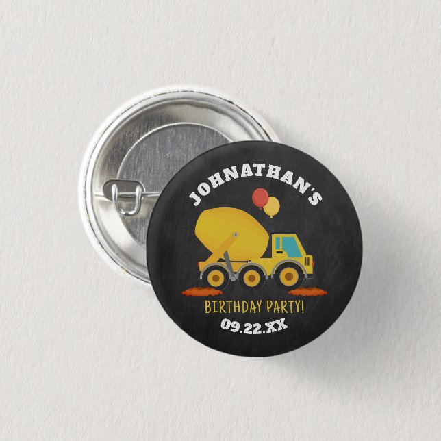Construction Birthday Party Button (Front & Back)