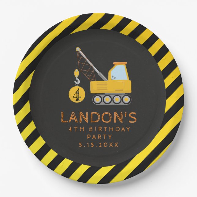 Construction Birthday Party Close The Road Paper Plates (Front)
