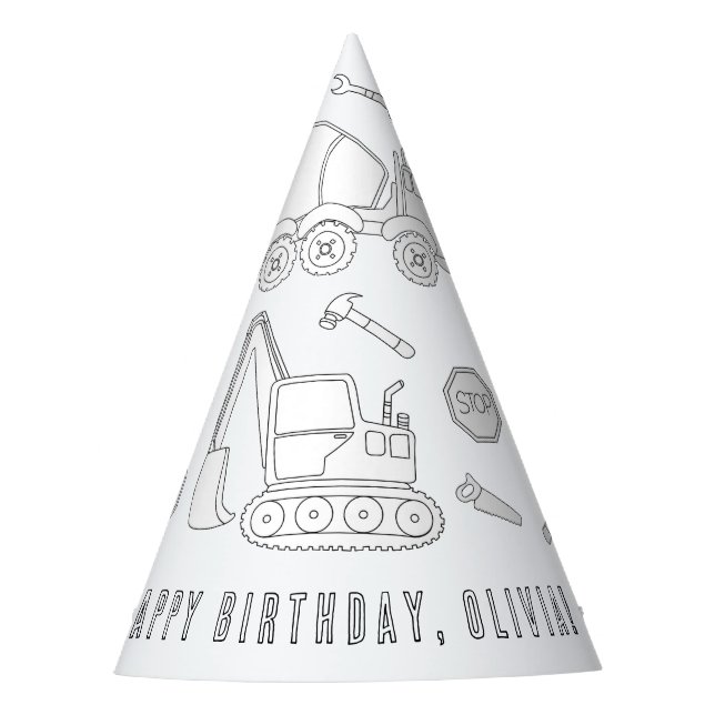 Construction Birthday Party - Color Your Own Hat (Front)