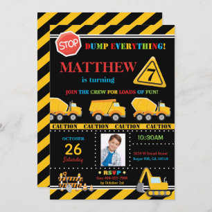 Construction Birthday Party Diggers Dump Trucks Invitation