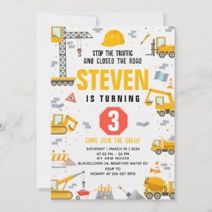 Construction Birthday Party Editable Invitation