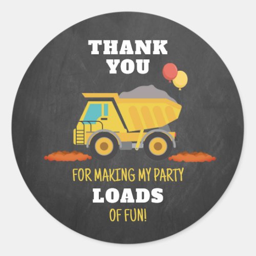 Construction Birthday Party Favor Classic Round Sticker