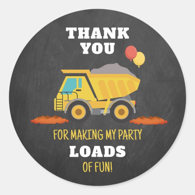 Construction Birthday Party Favor Classic Round Sticker (Front)