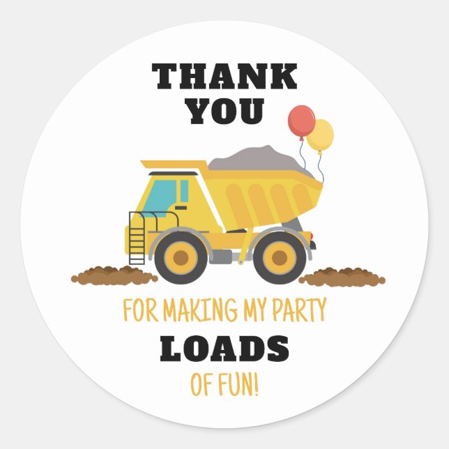 Construction Birthday Party Favor Classic Round Sticker (Front)