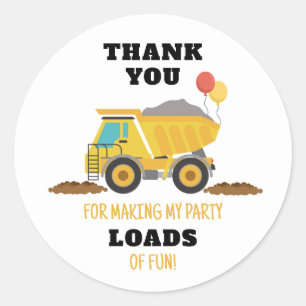 Construction Birthday Party Favor Classic Round Sticker