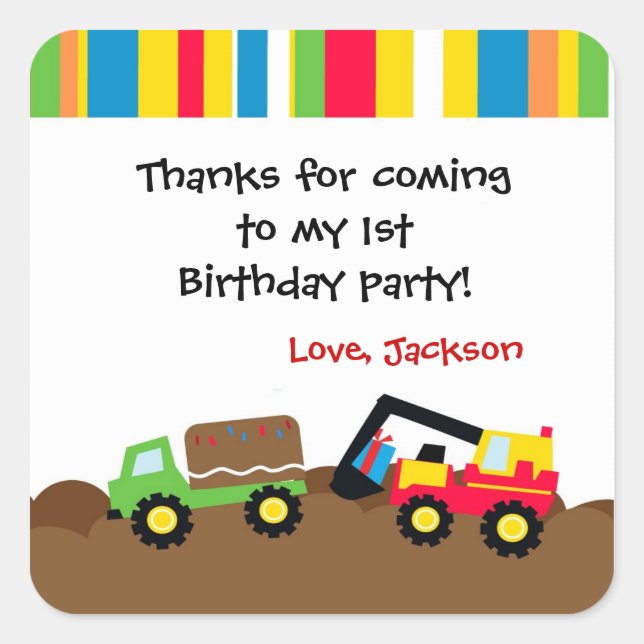 Construction Birthday Party Favor Stickers Label (Front)