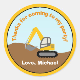 Construction Birthday Party Favor Tag Sticker