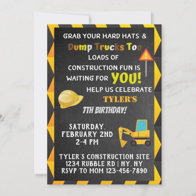 Construction Birthday Party Invitation (Front)