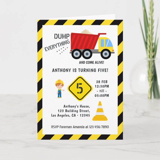 Construction Birthday Party Invitation (Front)
