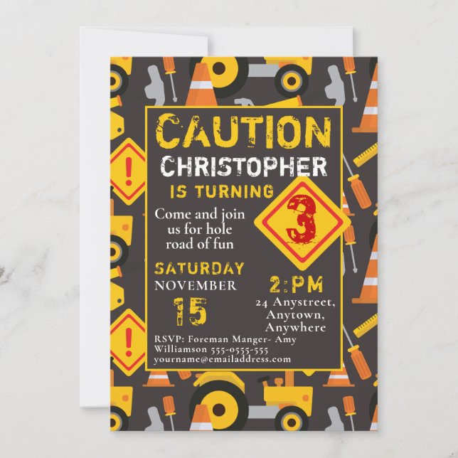 Construction Birthday Party Invitation (Front)