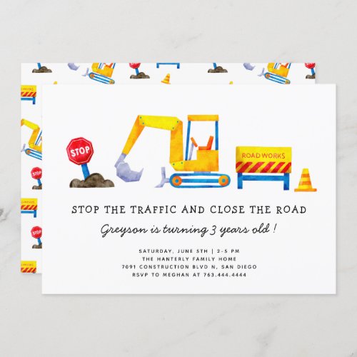 Construction Birthday Party  Invitation