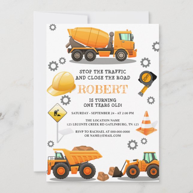 Construction Birthday Party Invitation (Front)