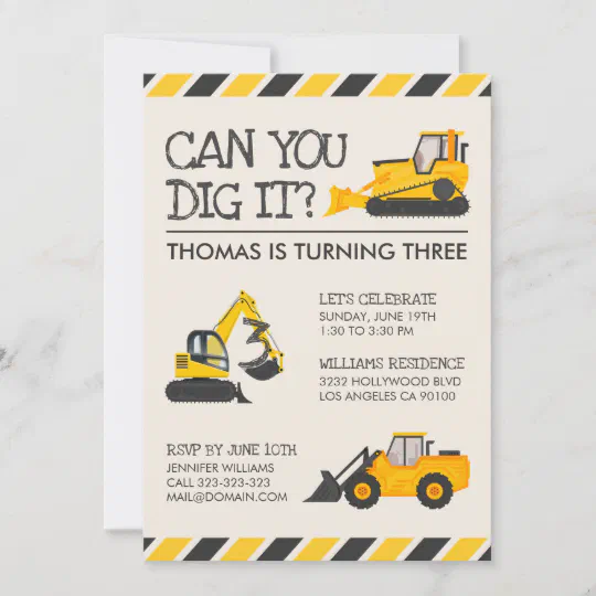 Construction Birthday Invitation Backhoe Construction Invite Construction Invite Construction Party Digital File by Busy bee/'s Happenings