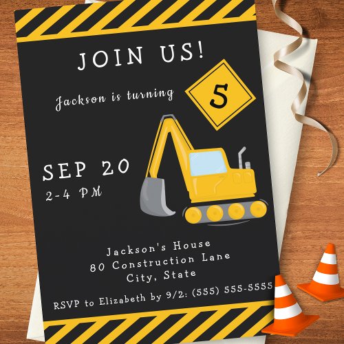 Construction Birthday Party Invitation for Boy