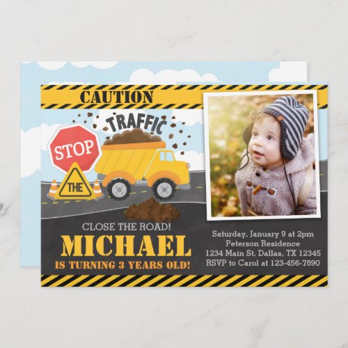 Construction Birthday Party Invitation Invite