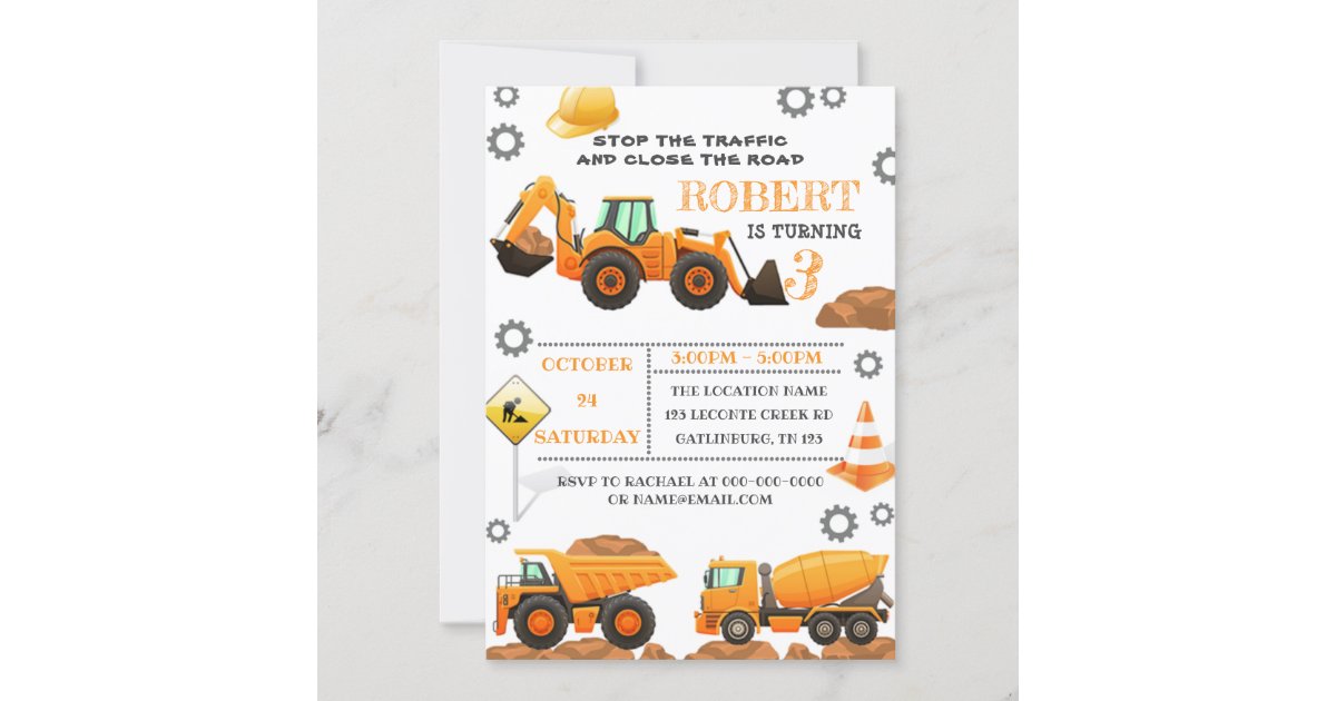 Construction Birthday Party Invitation Template | Zazzle
