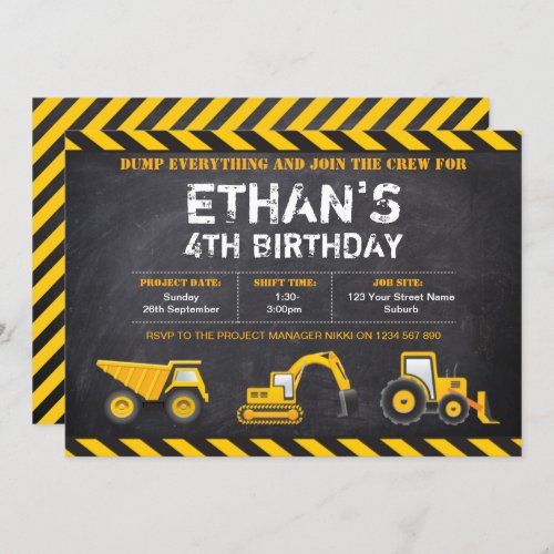 Construction Birthday Party  Invitations