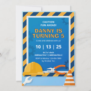 Construction Birthday Party Invitations for Boys