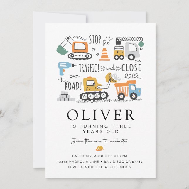 Construction Birthday Party Invite • Dump Truck (Front)