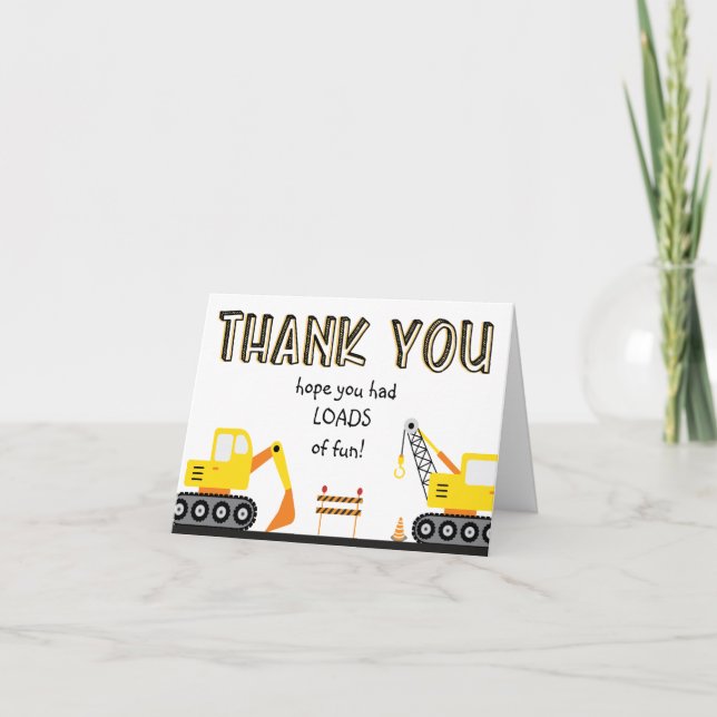 Construction Birthday Party  Letterpress Thank You Card (Front)