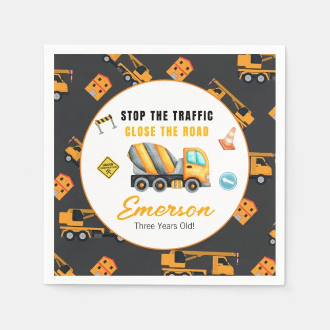 Construction Birthday Party Napkins (Front)