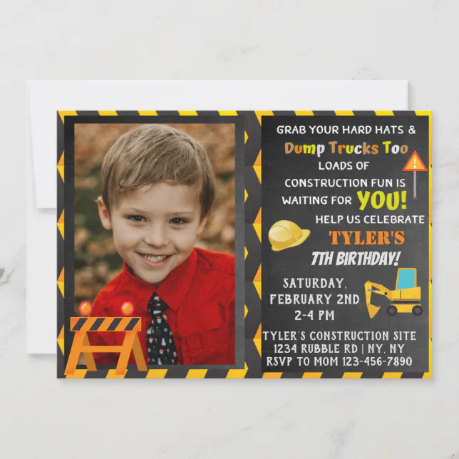 Construction Birthday Party Photo Invitation | Zazzle