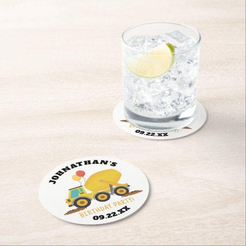 Construction Birthday Party Round Paper Coaster