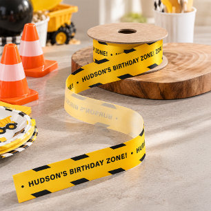 Construction Birthday Party Satin Ribbon – Yellow 
