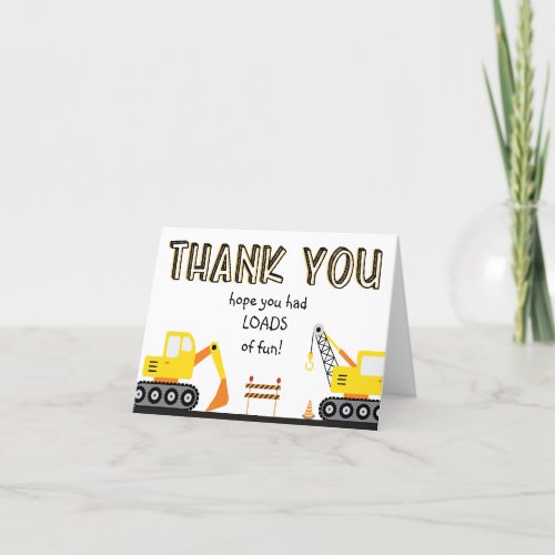 Construction Birthday Party  Thank You Card