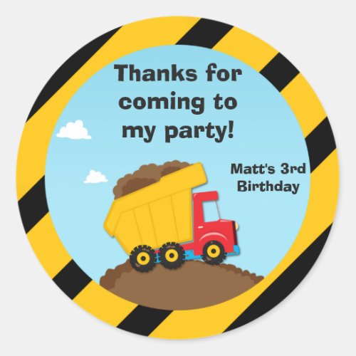 Construction Birthday Party Thank You Stickers