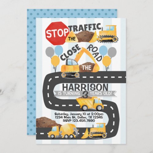 Construction Birthday Party Themed Invitation