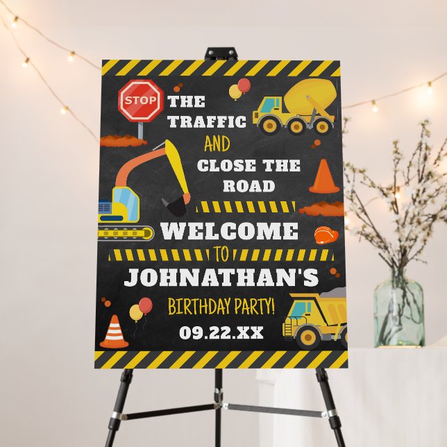 Construction Birthday Party Welcome Foam Board (In Situ (Stand))