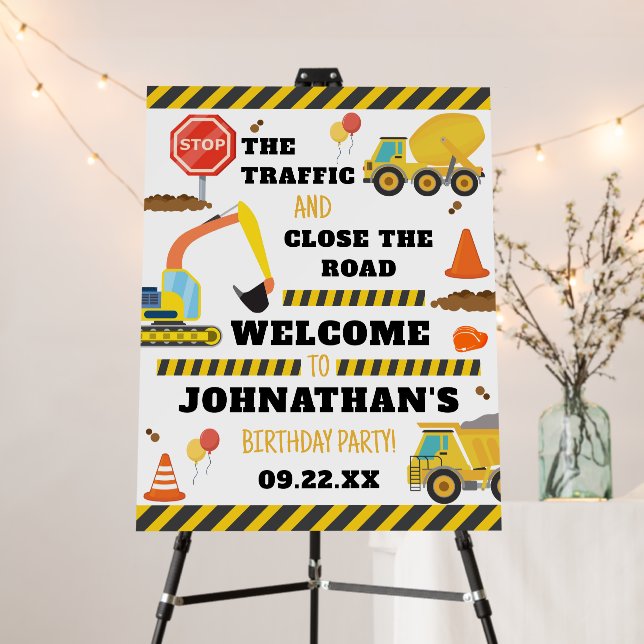 Construction Birthday Party Welcome Foam Board (In Situ (Stand))