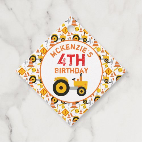 Construction Birthday Party White Favor Tags