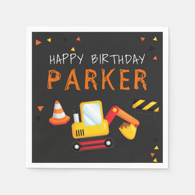 Construction Birthday Personalized Chalkboard Napkins (Front)