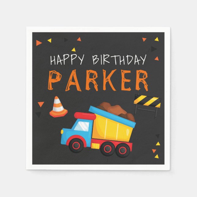 Construction Birthday Personalized Chalkboard Napkins (Front)