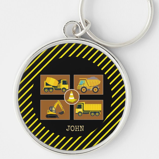 Construction Birthday Personalized Name Boy Truck  Keychain (Front)