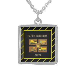 Construction Birthday Personalized Name Boy Truck  Sterling Silver Necklace