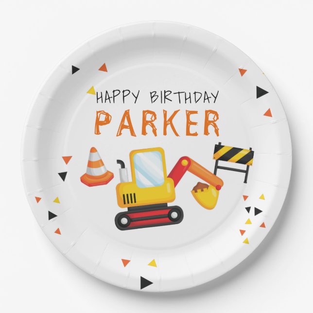 Construction Birthday Personalized Paper Plates (Front)