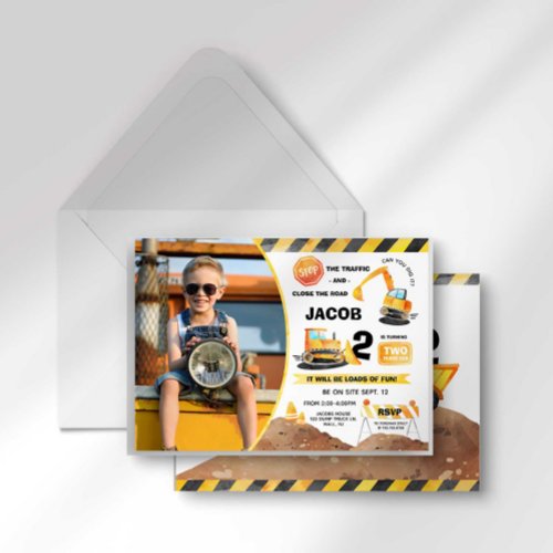 Construction Birthday Photo Invitation Any Age