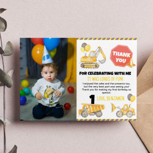 Construction Birthday Photo Thank You Card