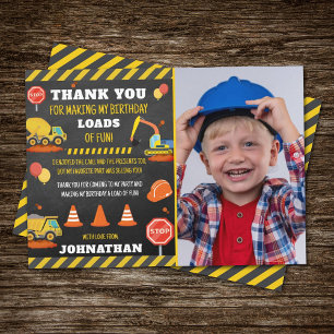 Construction Birthday Photo Thank You Card