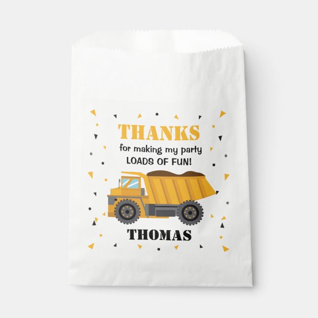 Construction birthday sand truck favor bag (Front)