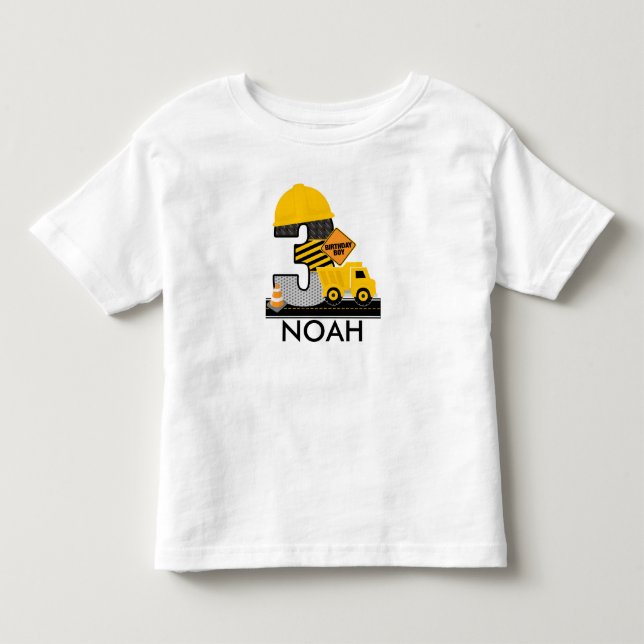 Construction Birthday Shirt, Dump Truck Age 3 Toddler T-shirt (Front)