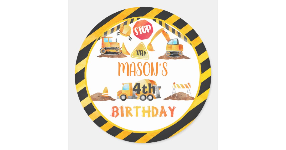 Construction Birthday Sticker Wh Zazzle